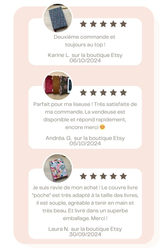 Les trois derniers avis de la boutique Etsy de Laura